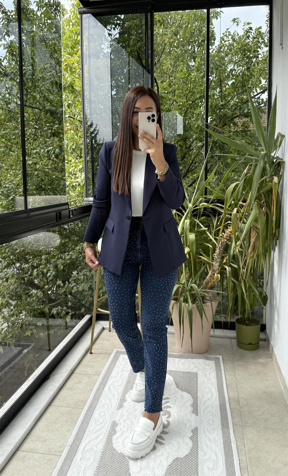 Tek Düğme Blazer Ceket Lacivert