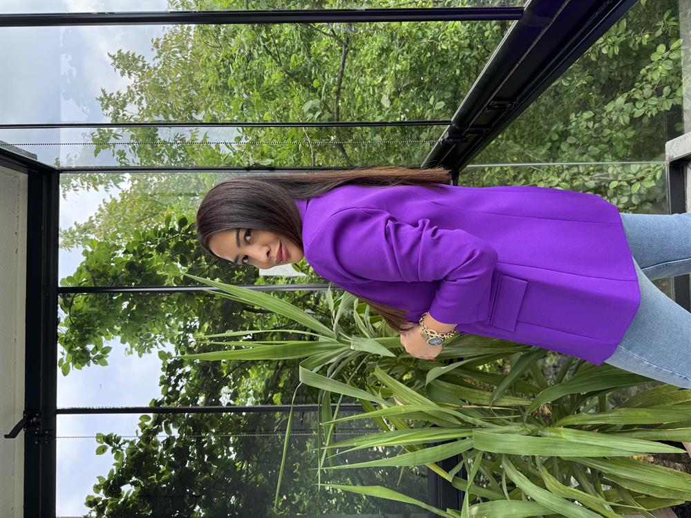 Tek Düğme Blazer Ceket Mor