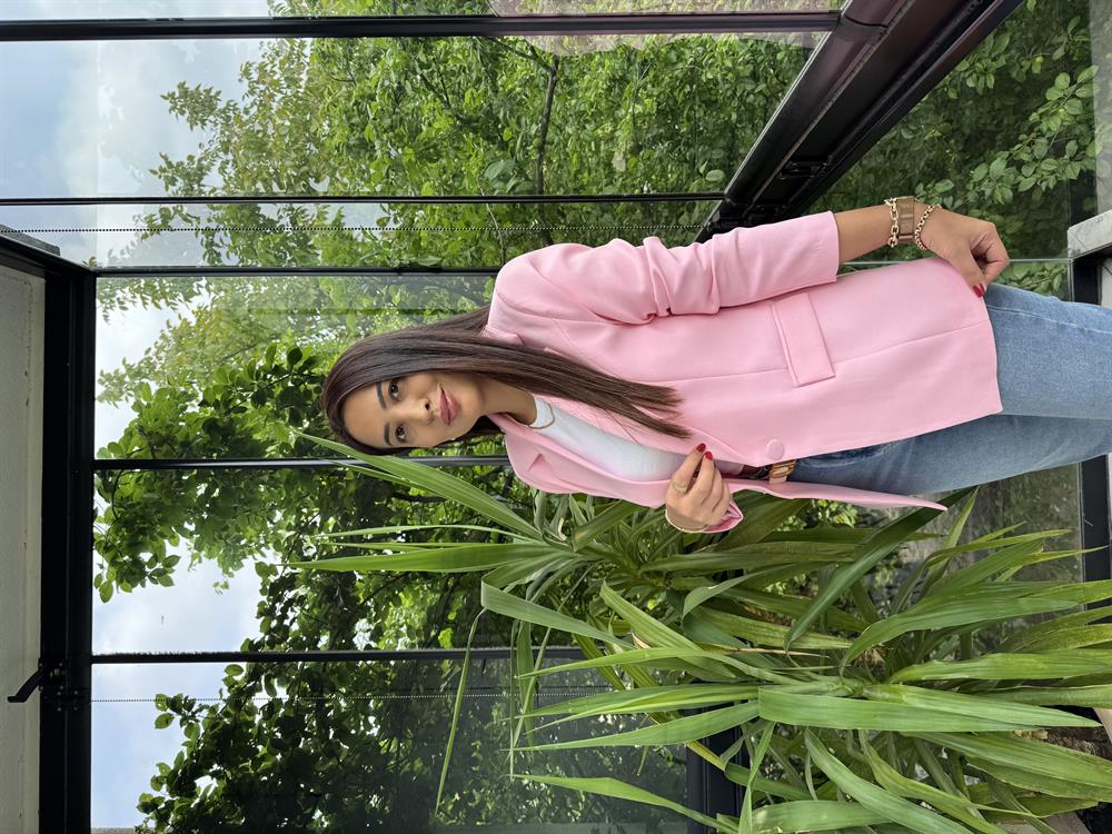 Tek Düğme Blazer Ceket Pembe