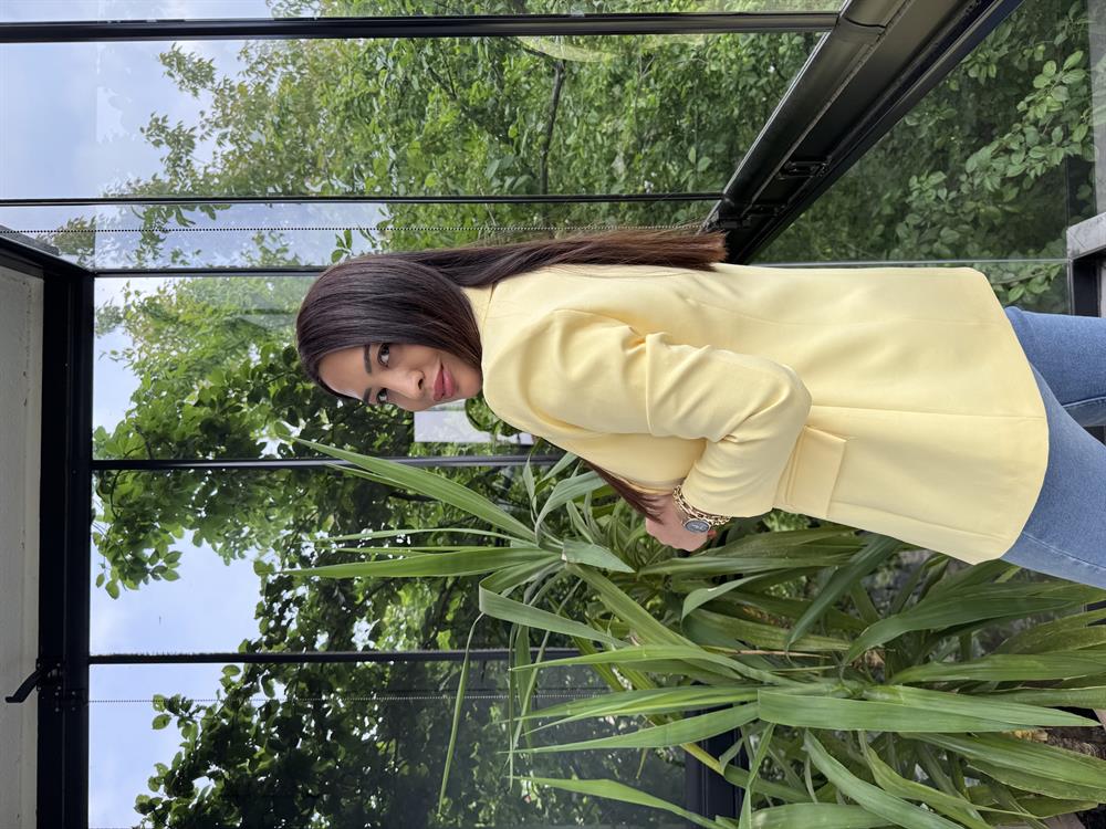 Tek Düğme Blazer Ceket Sarı