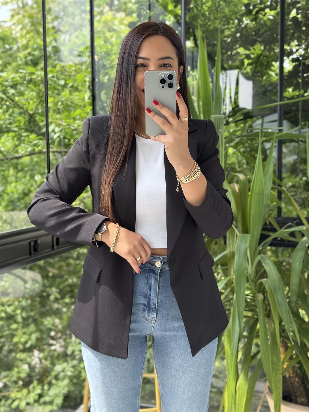 Tek Düğme Blazer Ceket Siyah