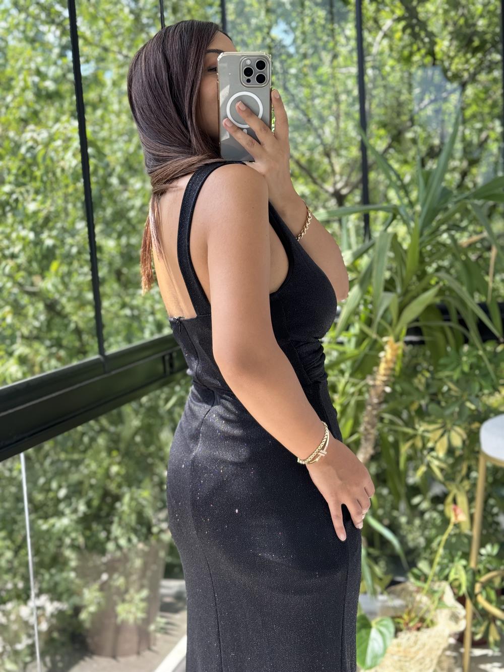 Tek Omuz Pileli Etek Elbise Siyah