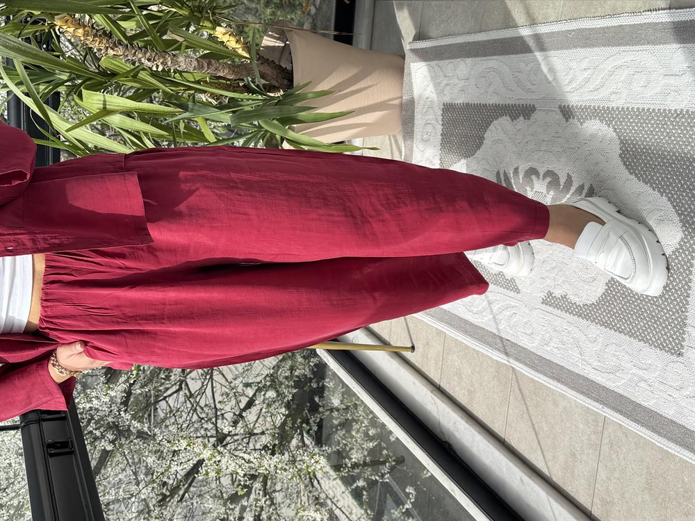 Tensel Cepli Gömlek Takım Bordo