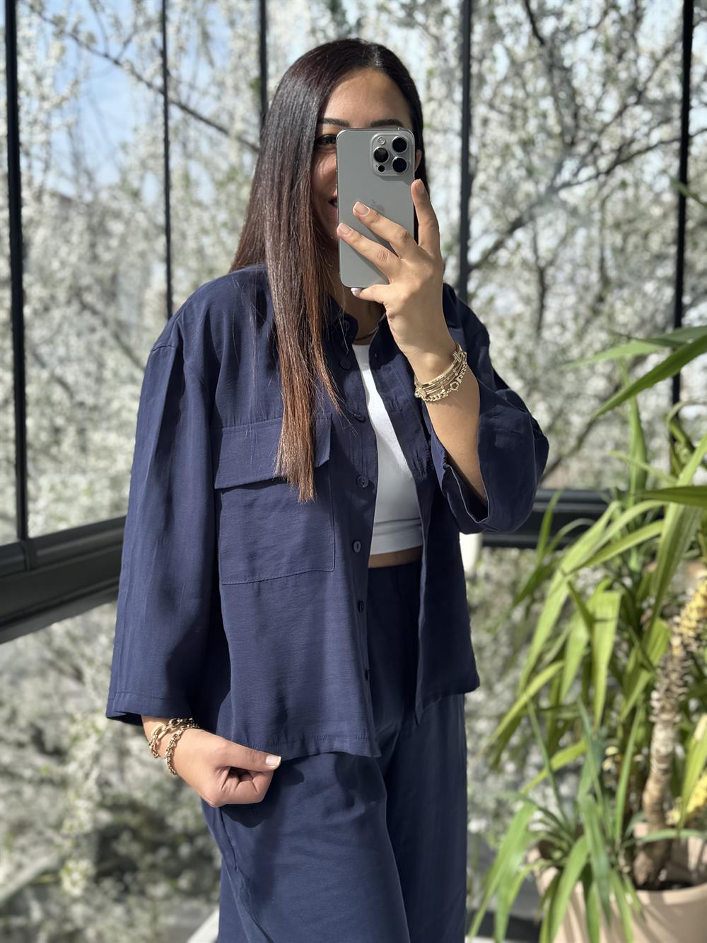 Tensel Cepli Gömlek Takım Lacivert