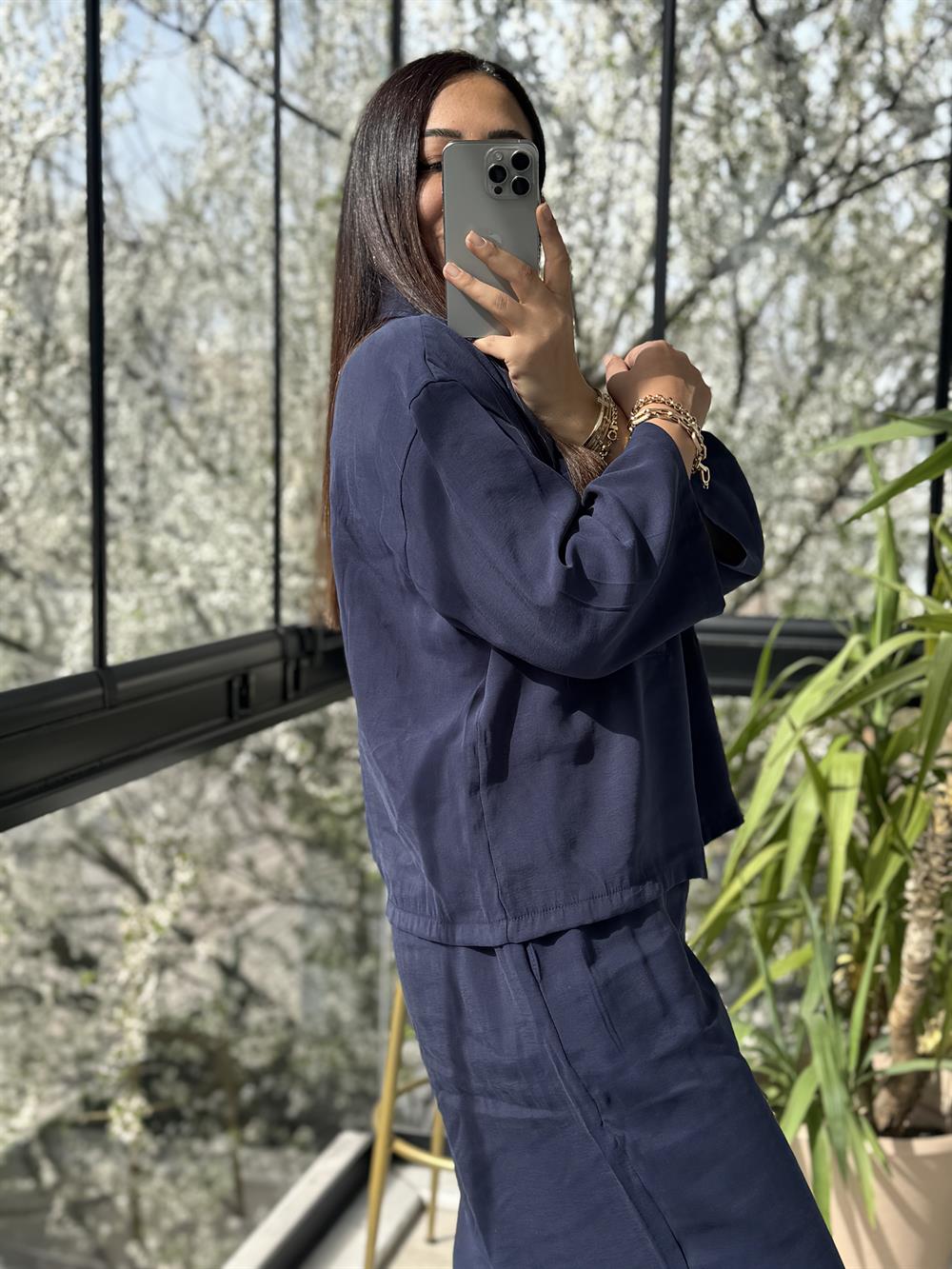 Tensel Cepli Gömlek Takım Lacivert