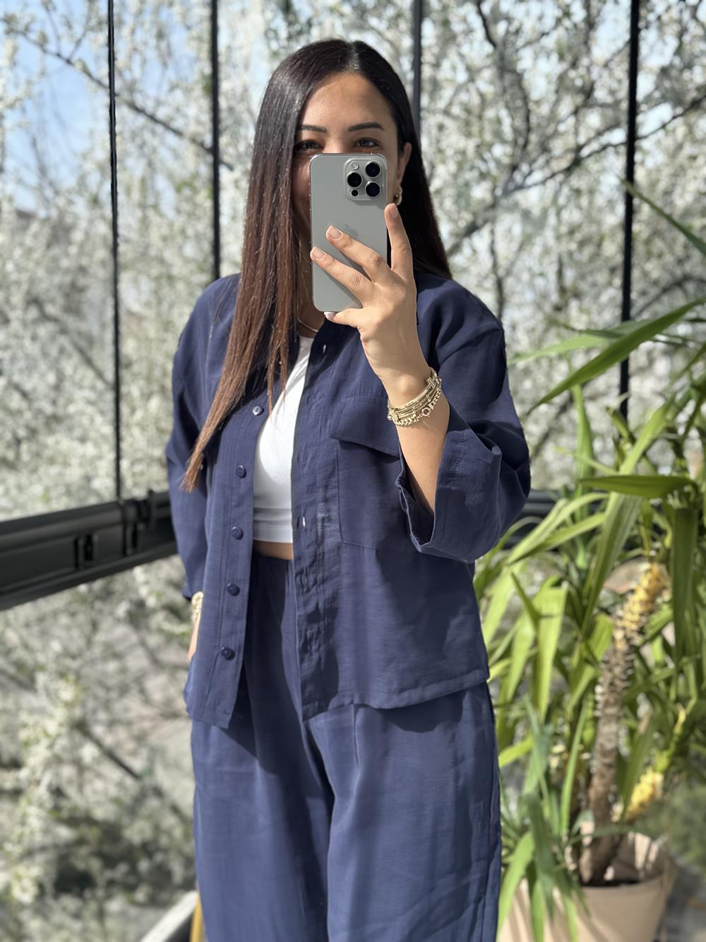 Tensel Cepli Gömlek Takım Lacivert