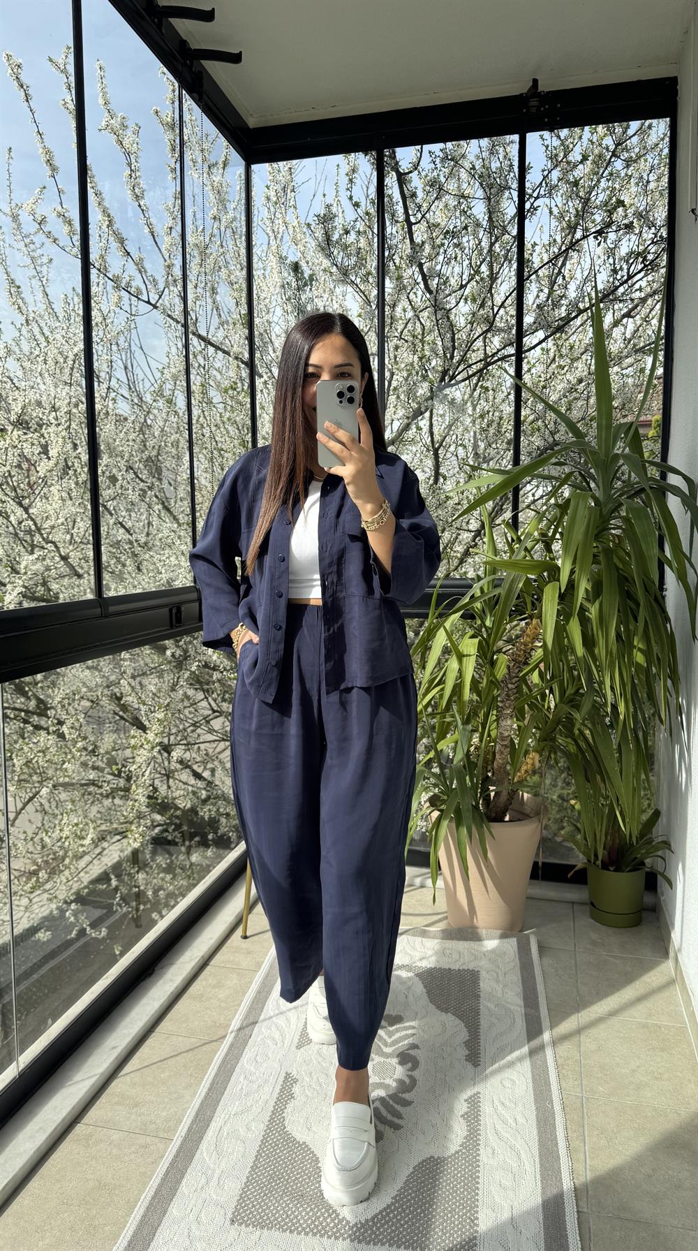 Tensel Cepli Gömlek Takım Lacivert