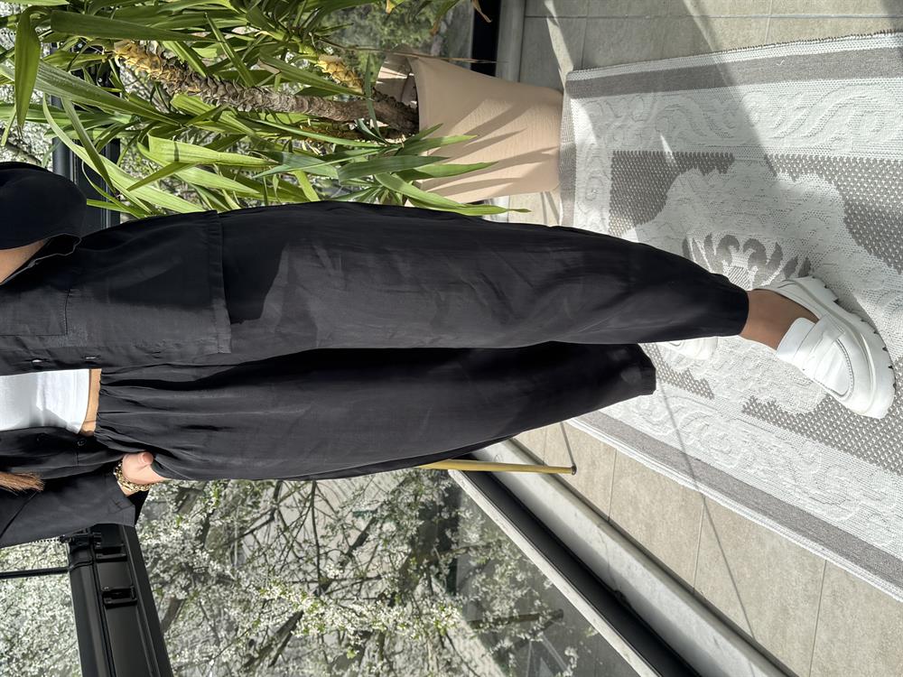 Tensel Cepli Gömlek Takım Siyah