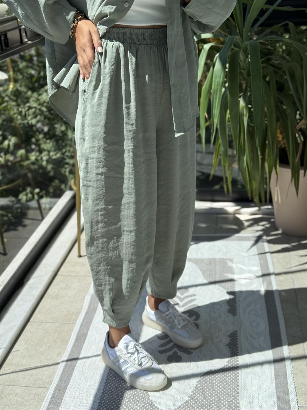 Modal Gömlek Şalvar Takım Çağla Yeşili