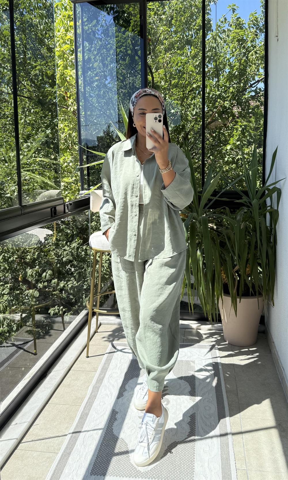 Modal Gömlek Şalvar Takım Çağla Yeşili