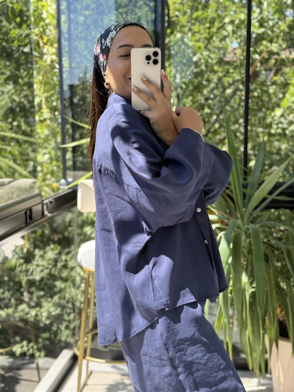 Modal Gömlek Şalvar Takım Lacivert