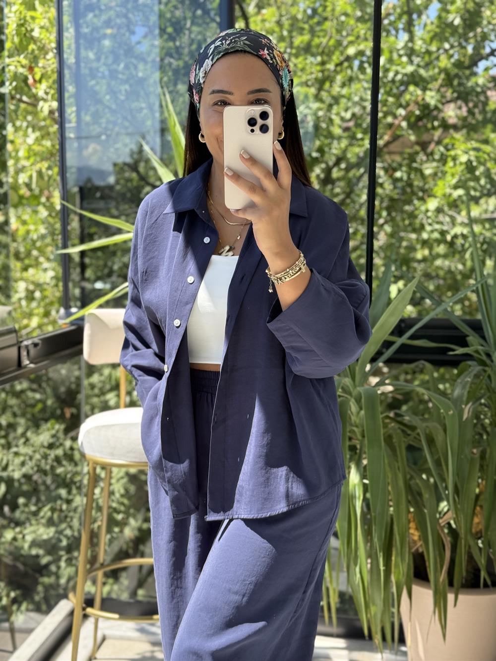 Modal Gömlek Şalvar Takım Lacivert