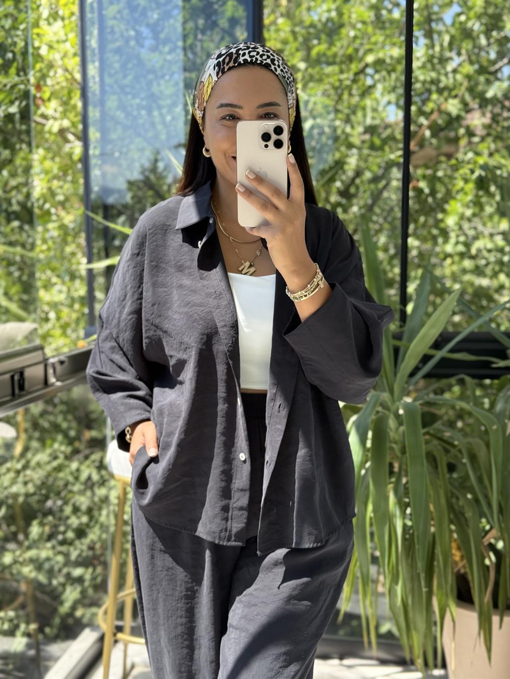 Modal Gömlek Şalvar Takım Siyah