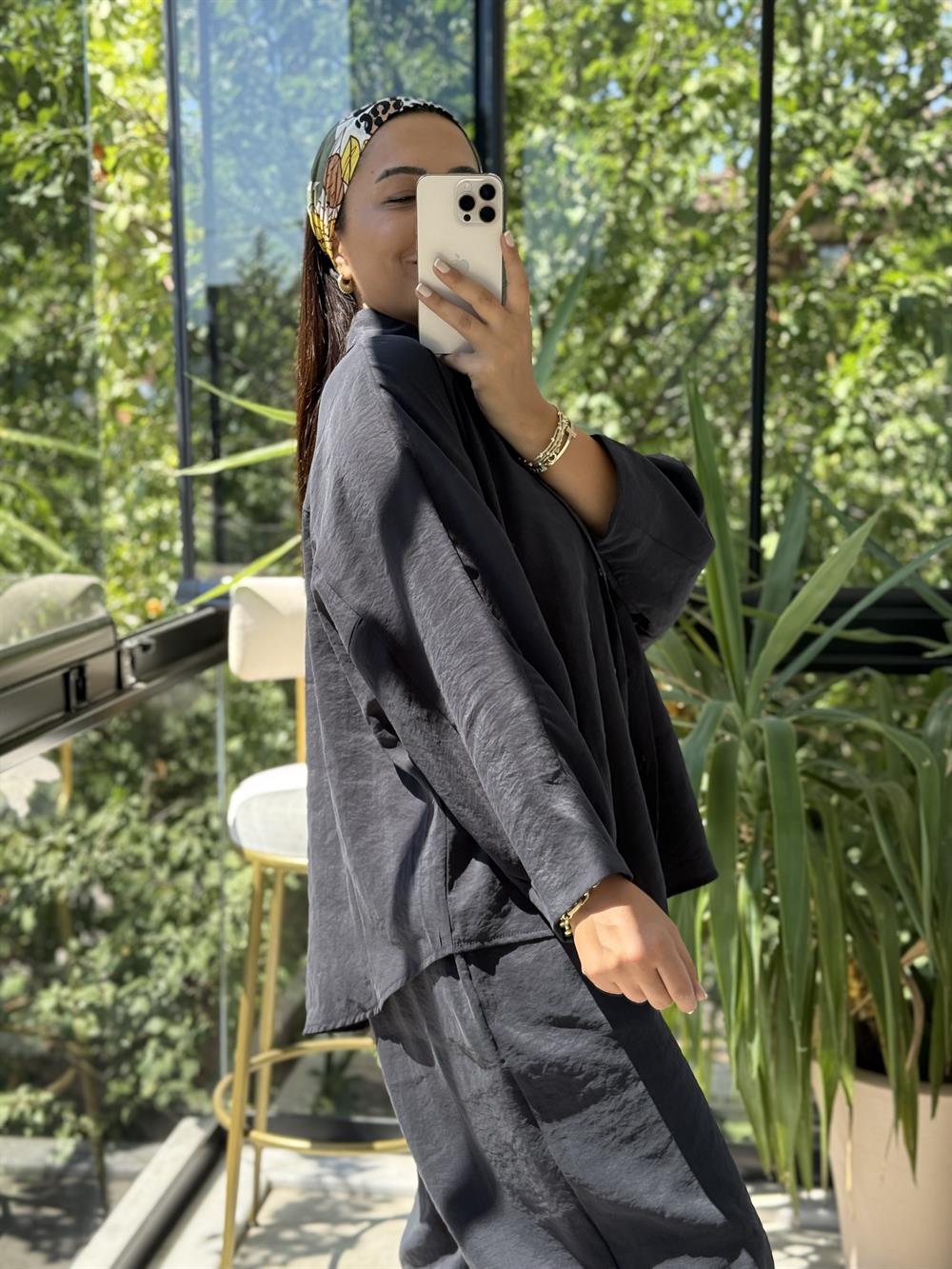 Modal Gömlek Şalvar Takım Siyah