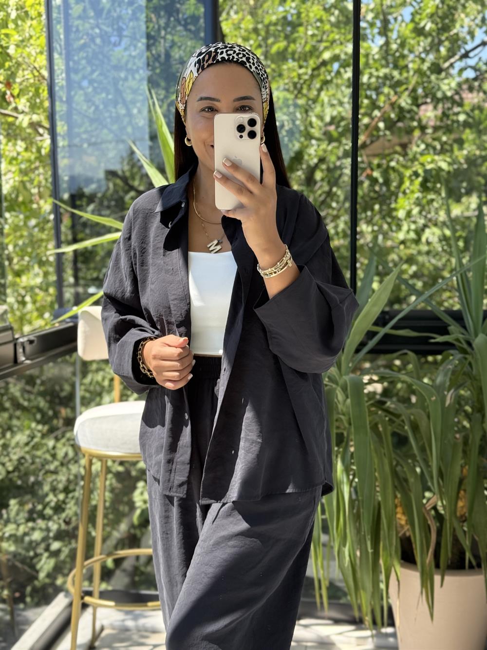 Modal Gömlek Şalvar Takım Siyah