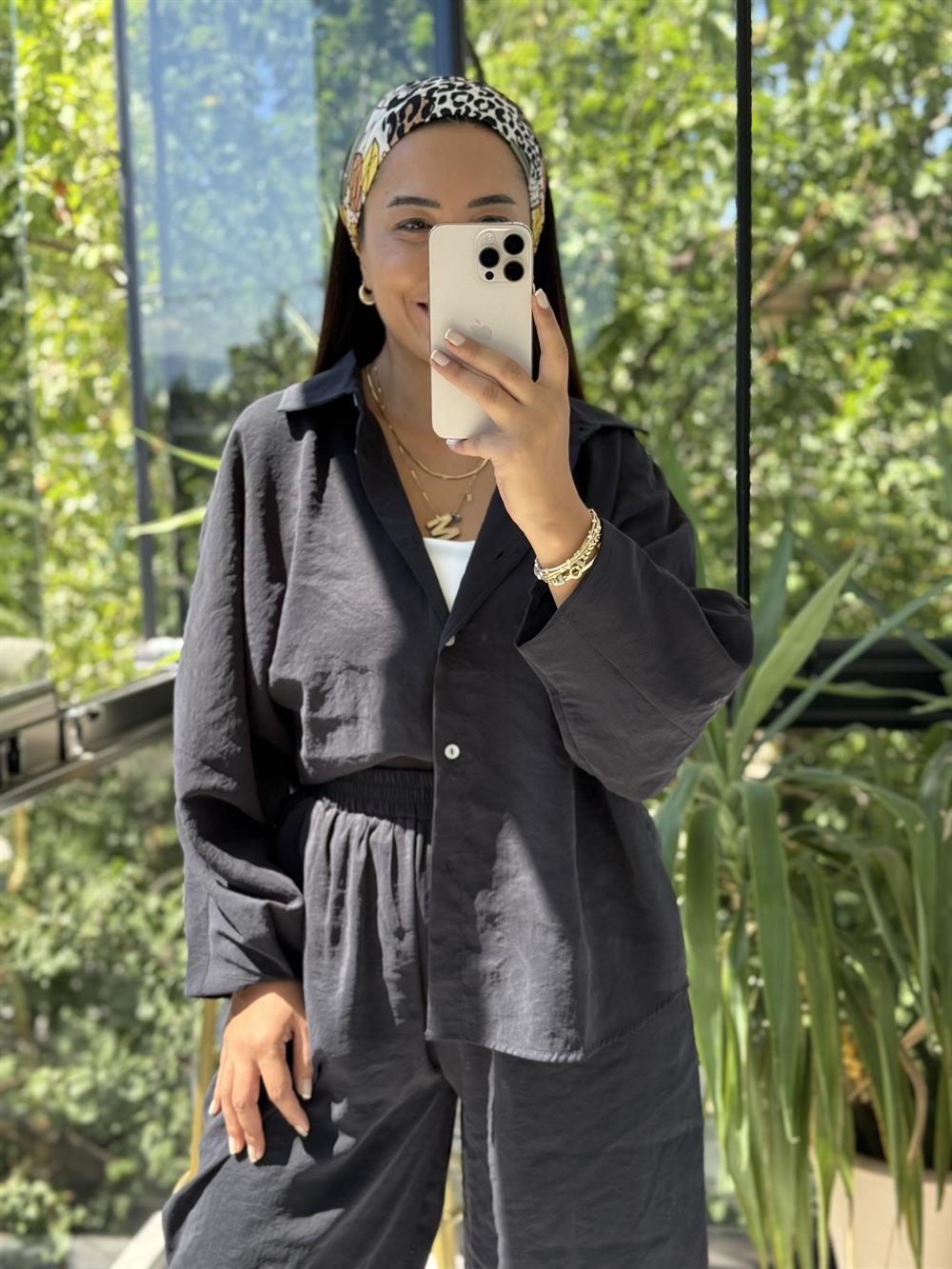 Modal Gömlek Şalvar Takım Siyah