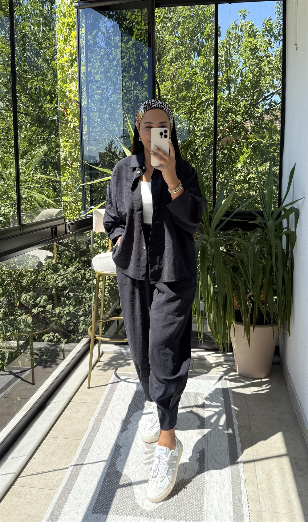 Modal Gömlek Şalvar Takım Siyah