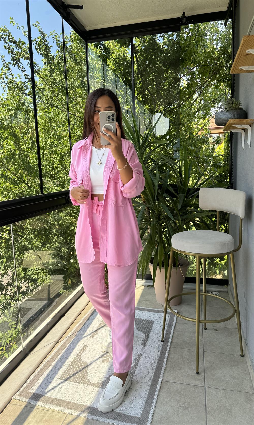 Tensel Kumaş Takım Pembe