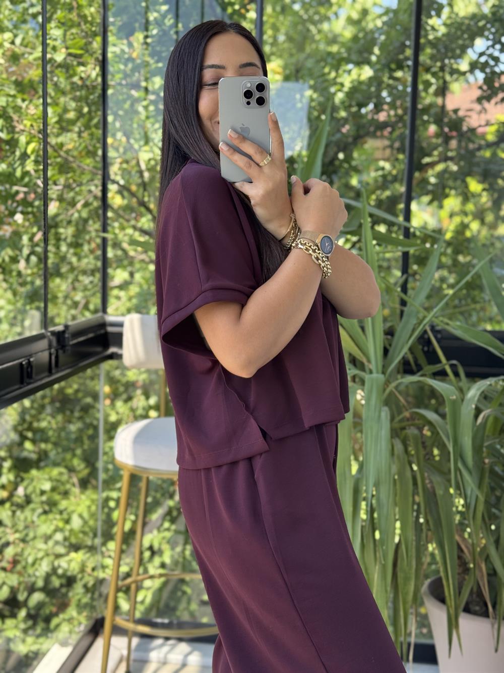 Tişört Pantolon Takım Bordo