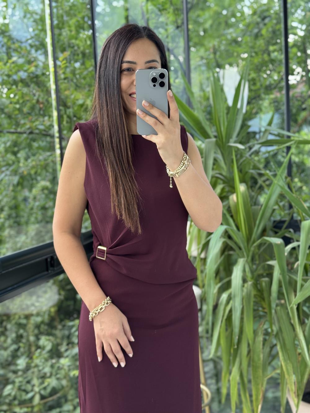 Tokalı Elbise Mürdüm