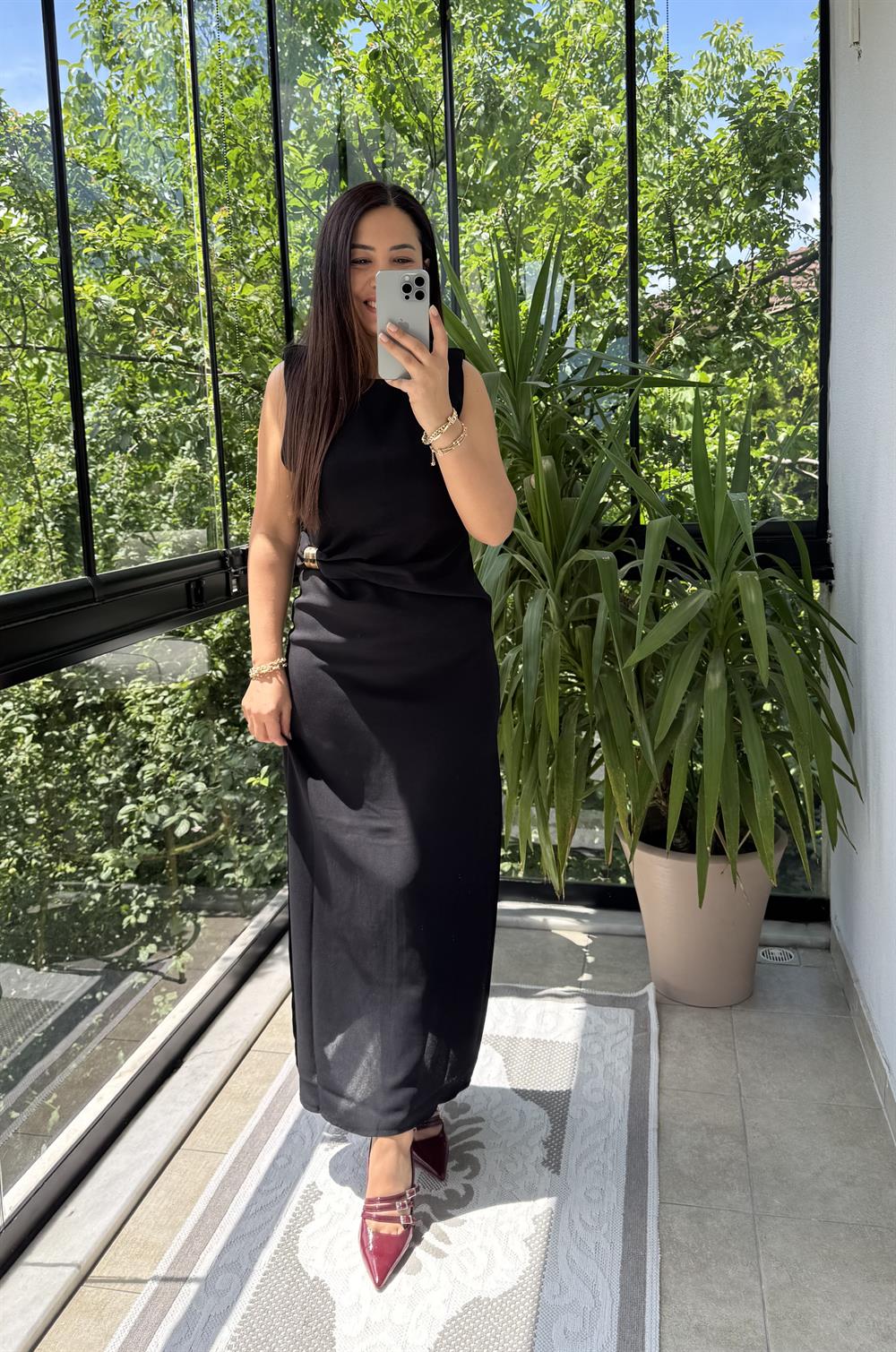 Tokalı Elbise Siyah