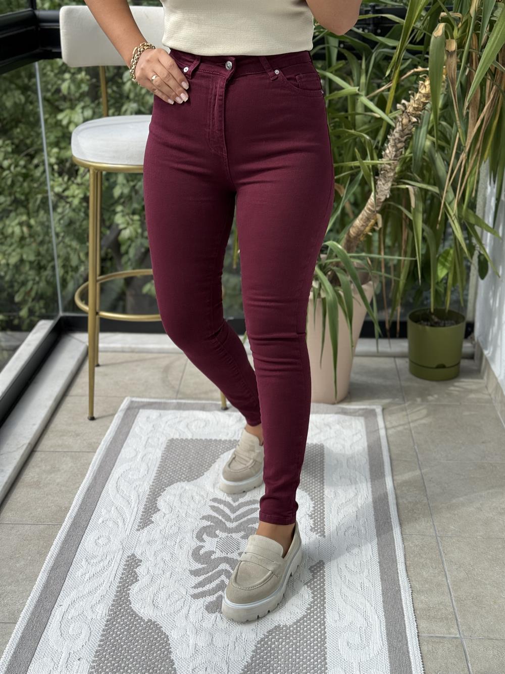 Toparlayıcı Skinny Jean Bordo