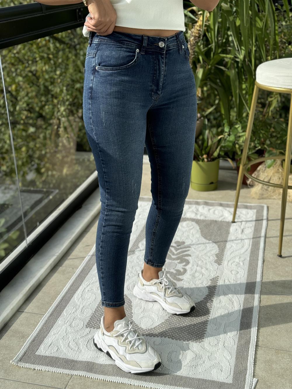 Toparlayıcı Skinny Jean Mavi Tırnaklı