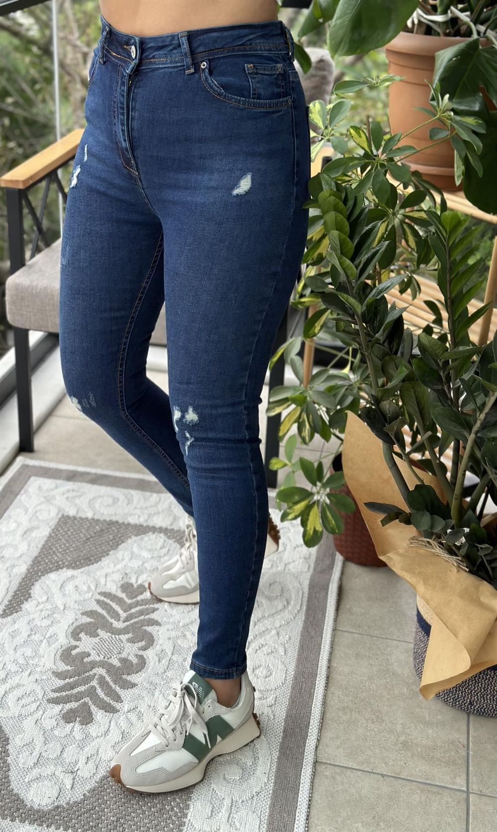 Toparlayıcı Skinny Jean Tırnaklı Mavi