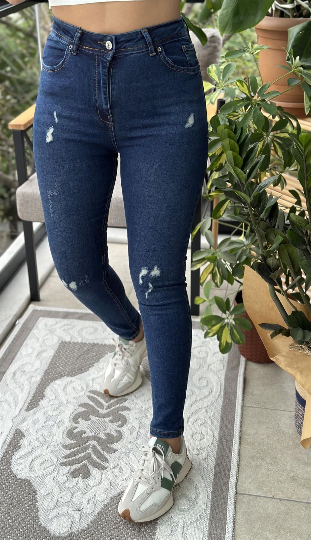 Toparlayıcı Skinny Jean Tırnaklı Mavi