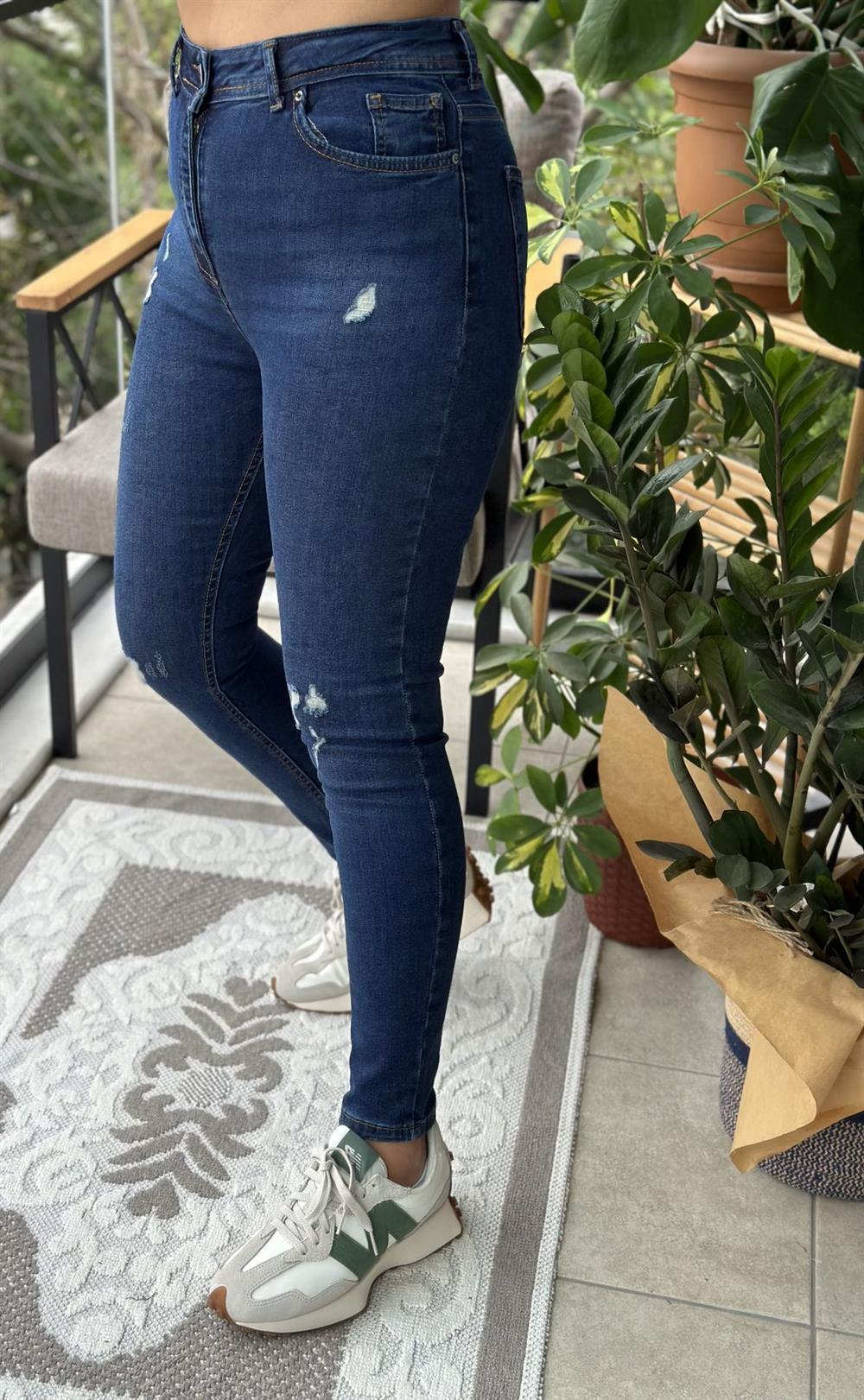 Toparlayıcı Skinny Jean Tırnaklı Mavi