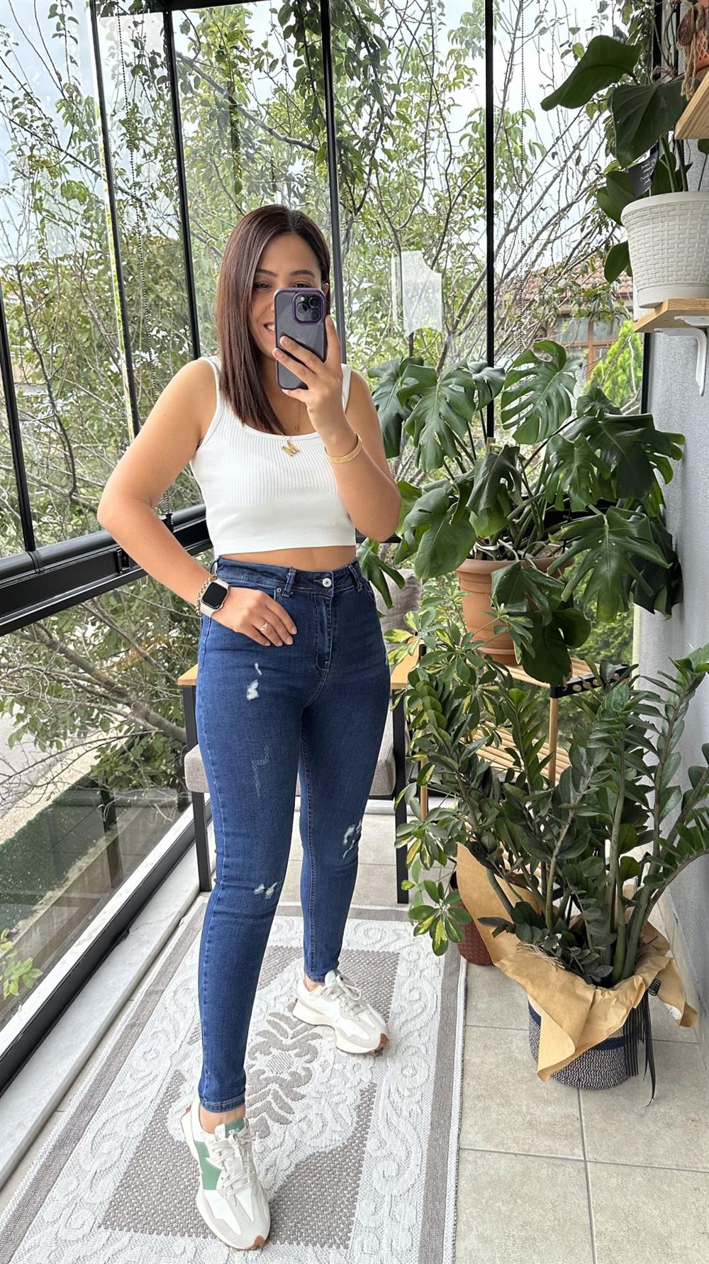 Toparlayıcı Skinny Jean Tırnaklı Mavi