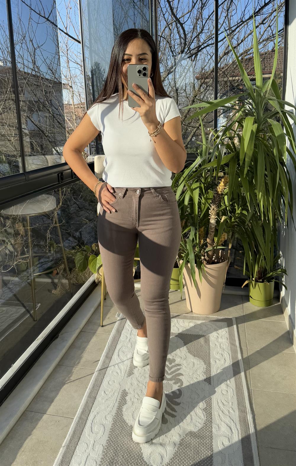 Toparlayıcı Skinny Jean Vizon