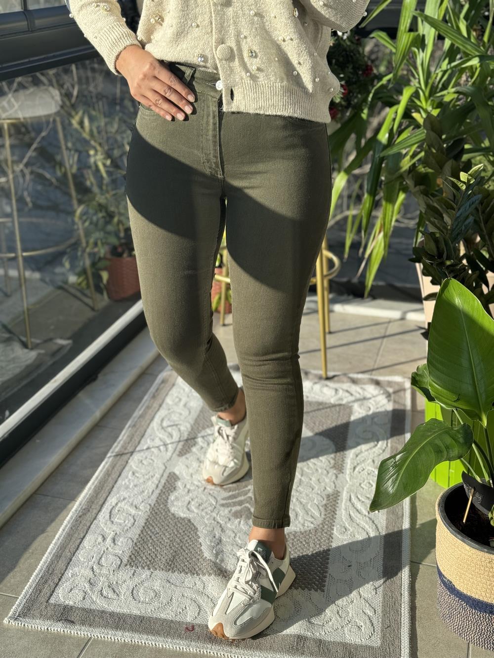 Toparlayıcı Skinny Jean Yeşil