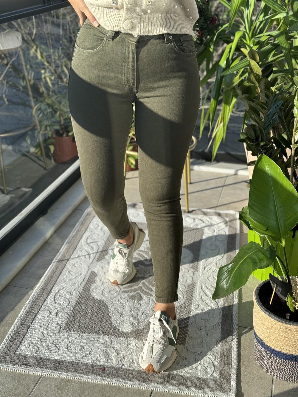 Toparlayıcı Skinny Jean Yeşil