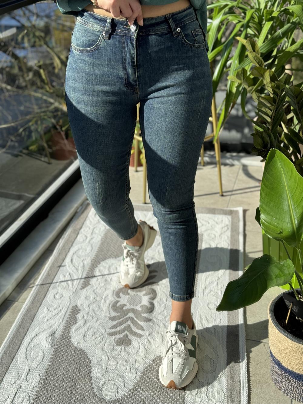 Toparlayıcı Skinny Jean Yeşil Yıkama Tırnaklı