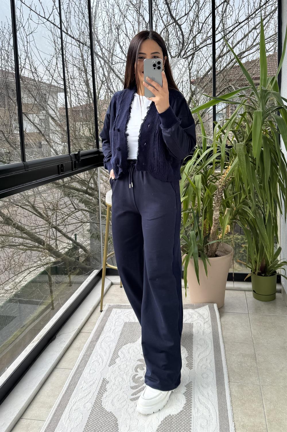 Triko Hırka Pantolon Takım Lacivert