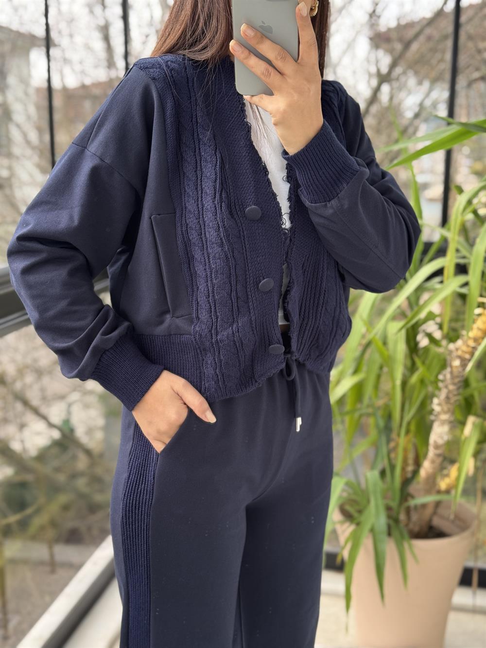 Triko Hırka Pantolon Takım Lacivert