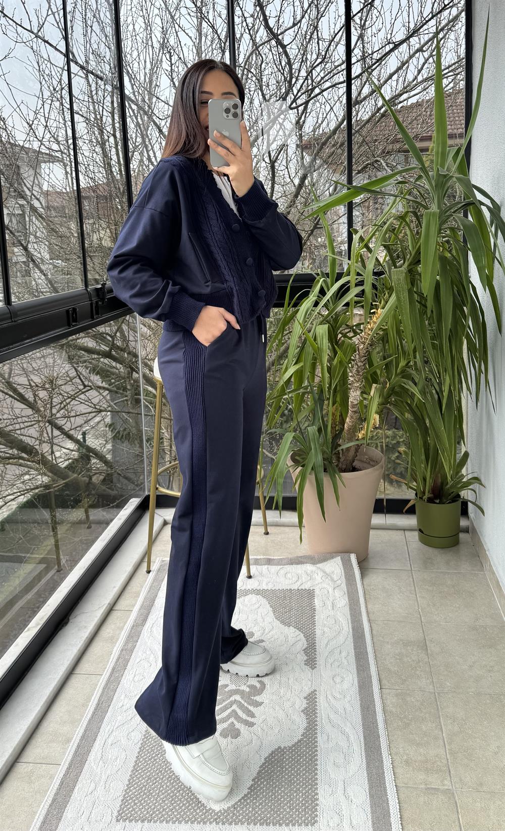 Triko Hırka Pantolon Takım Lacivert