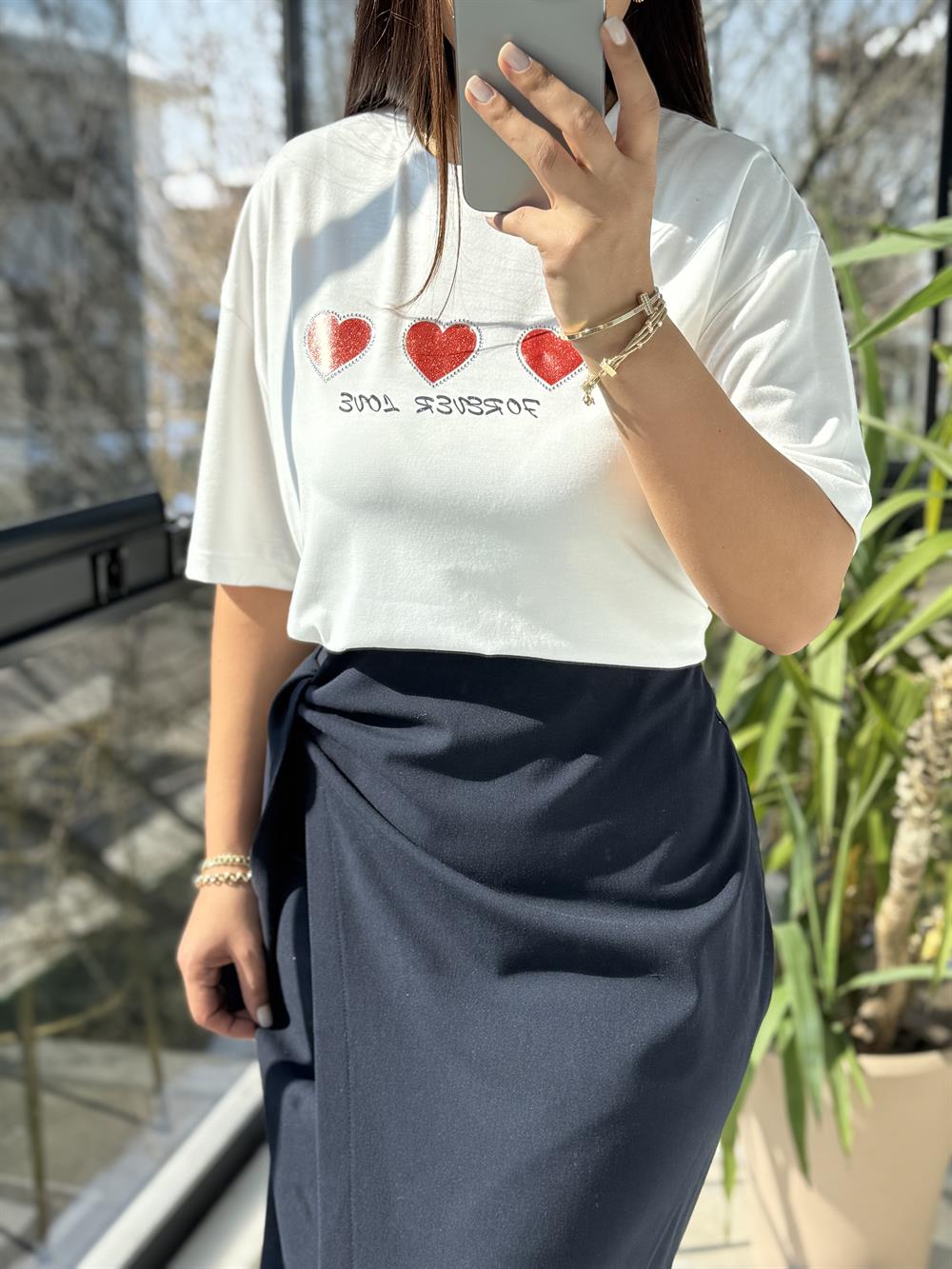 Üç Kalpli Tişört Kırmızı