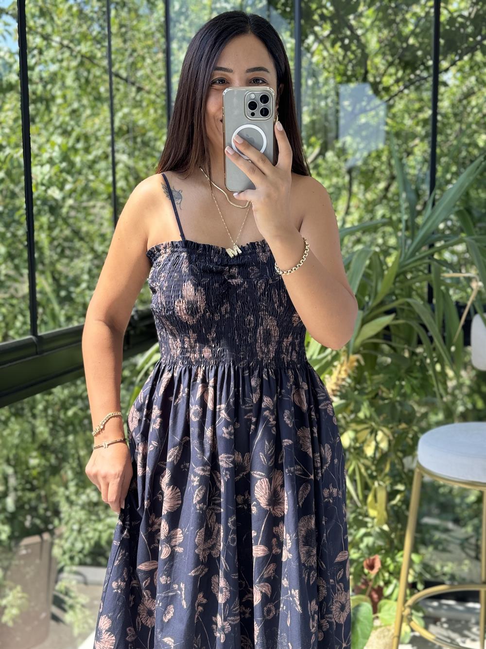 Üst Kısmı Büzgülü Elbise Lacivert 