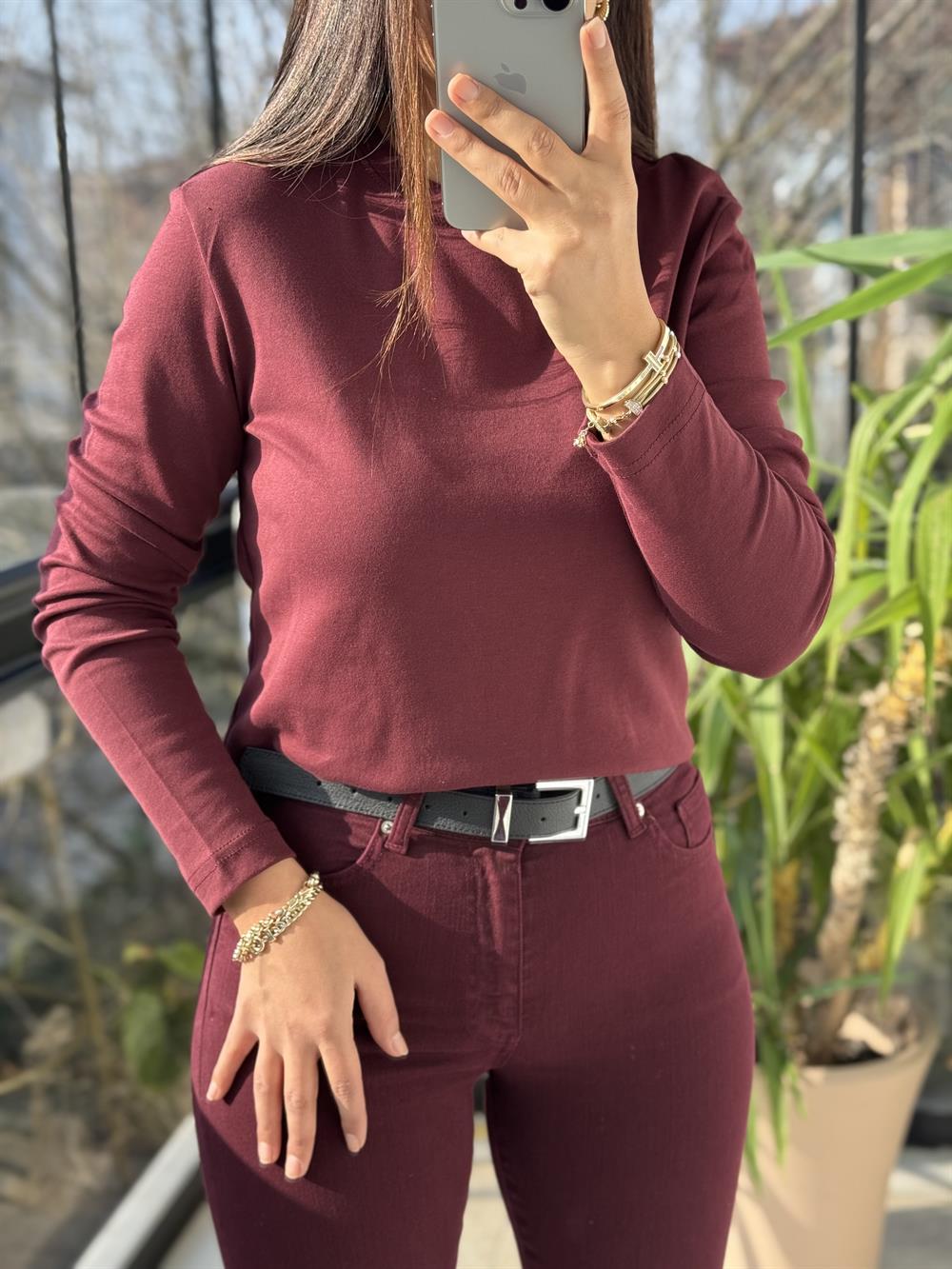 Uzun Kol Penye Bordo