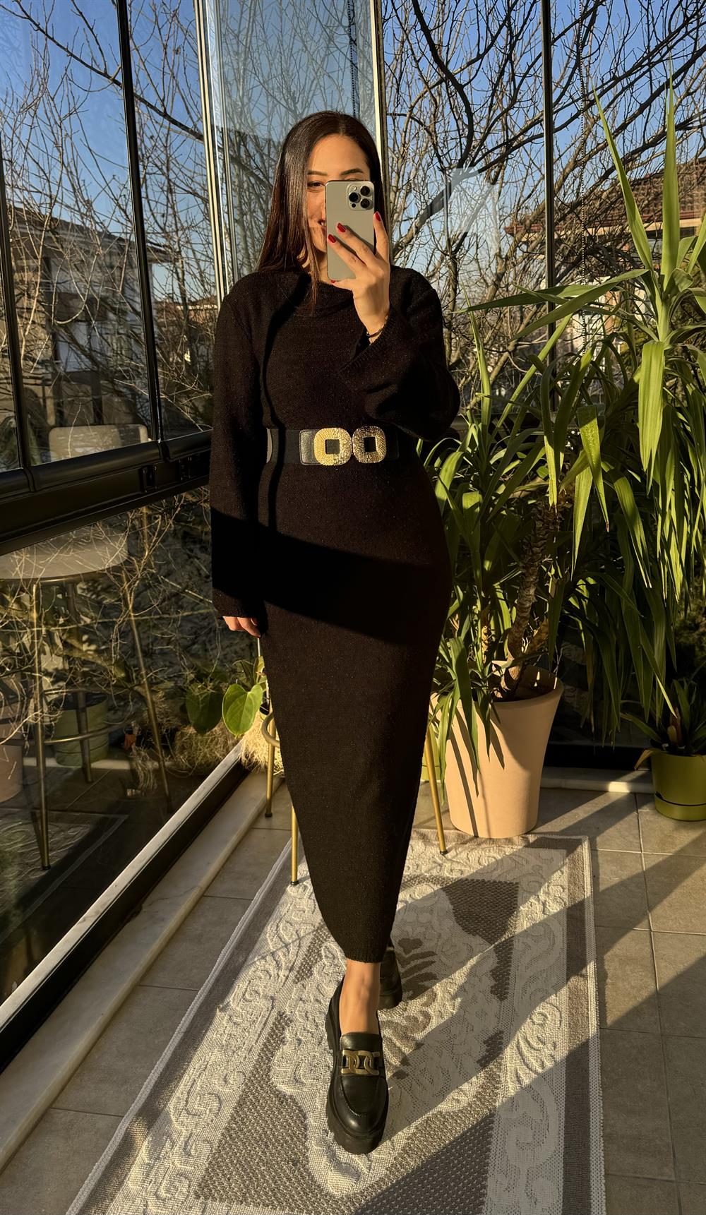 Uzun Triko Elbise Siyah