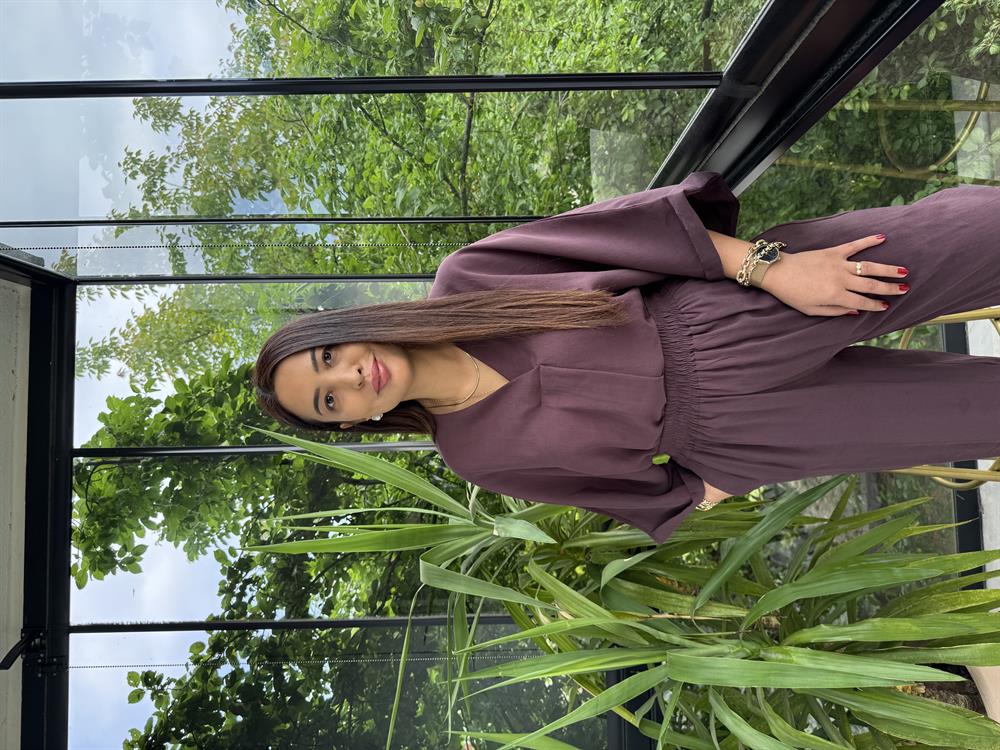 V Yaka Oversize Tensel Takım Mürdüm