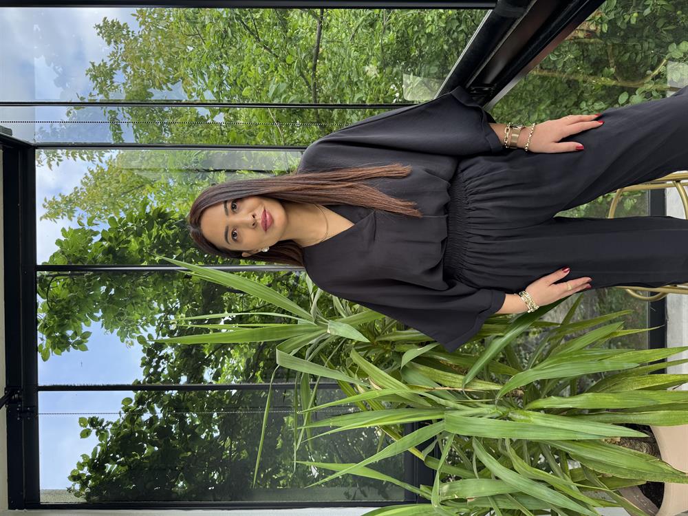 V Yaka Oversize Tensel Takım Siyah