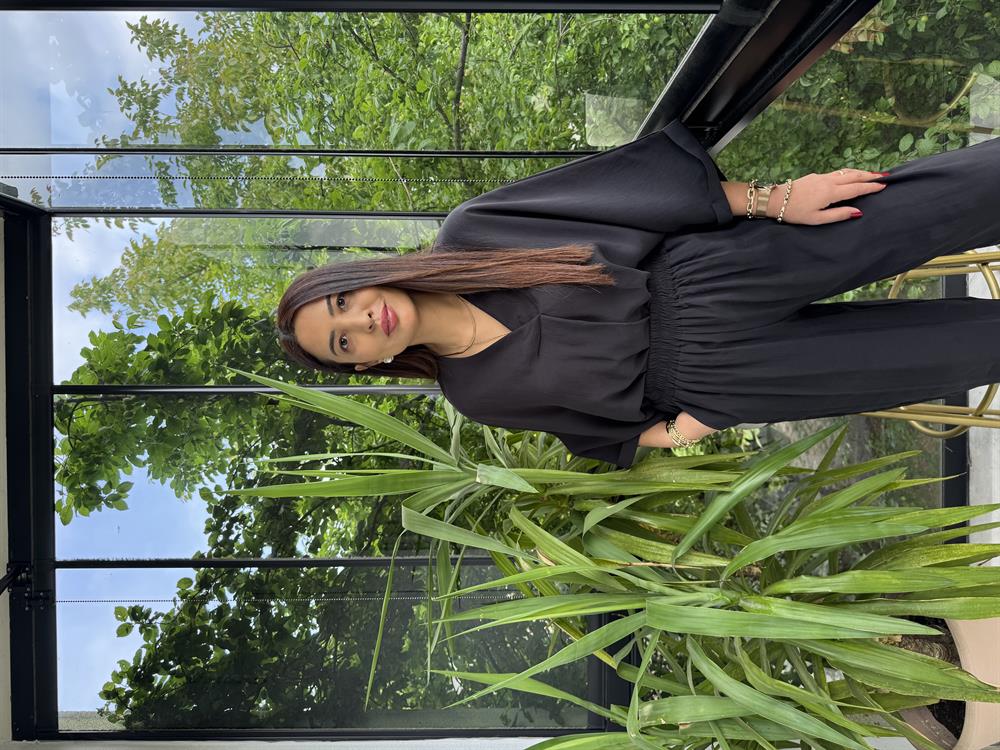 V Yaka Oversize Tensel Takım Siyah