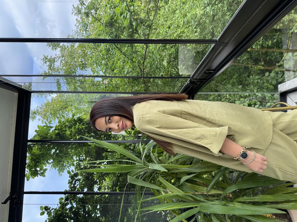 V Yaka Oversize Tensel Takım Yağ Yeşili