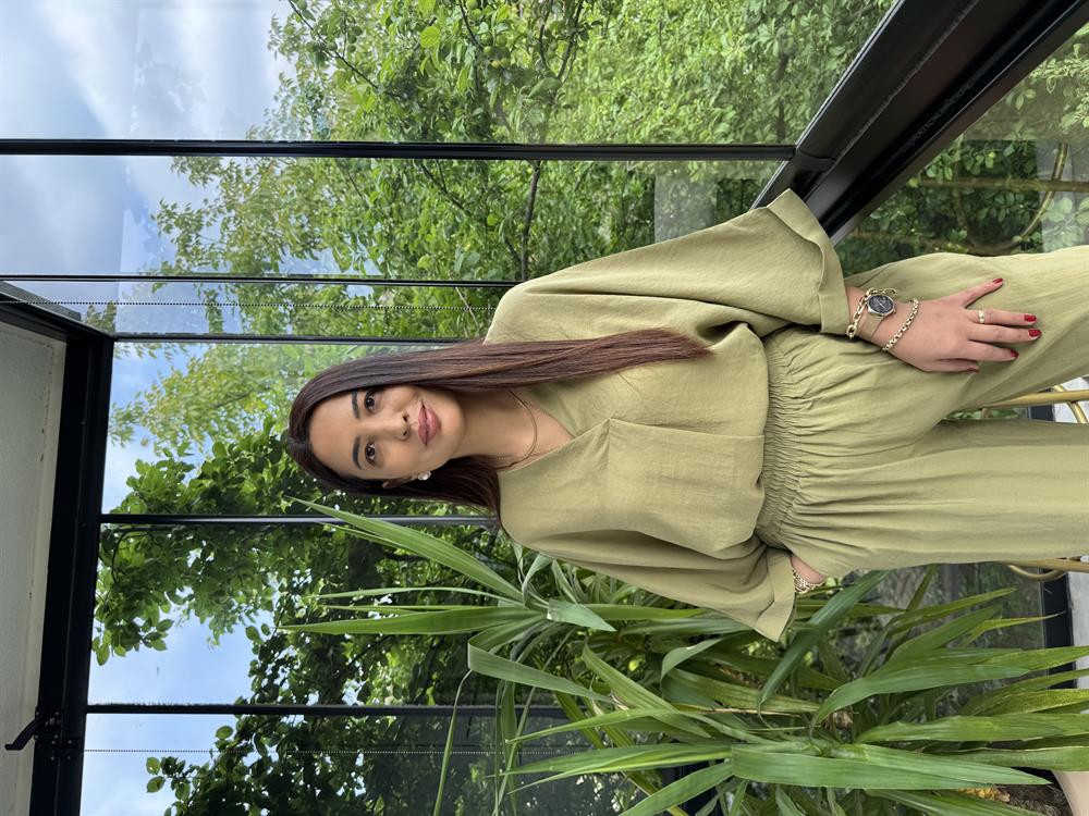 V Yaka Oversize Tensel Takım Yağ Yeşili