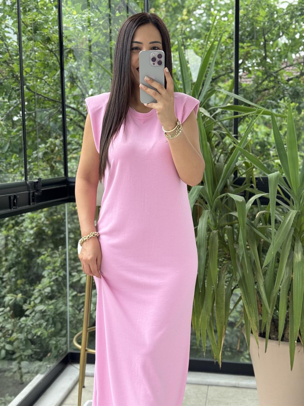 Vatkalı Modal Elbise Pembe