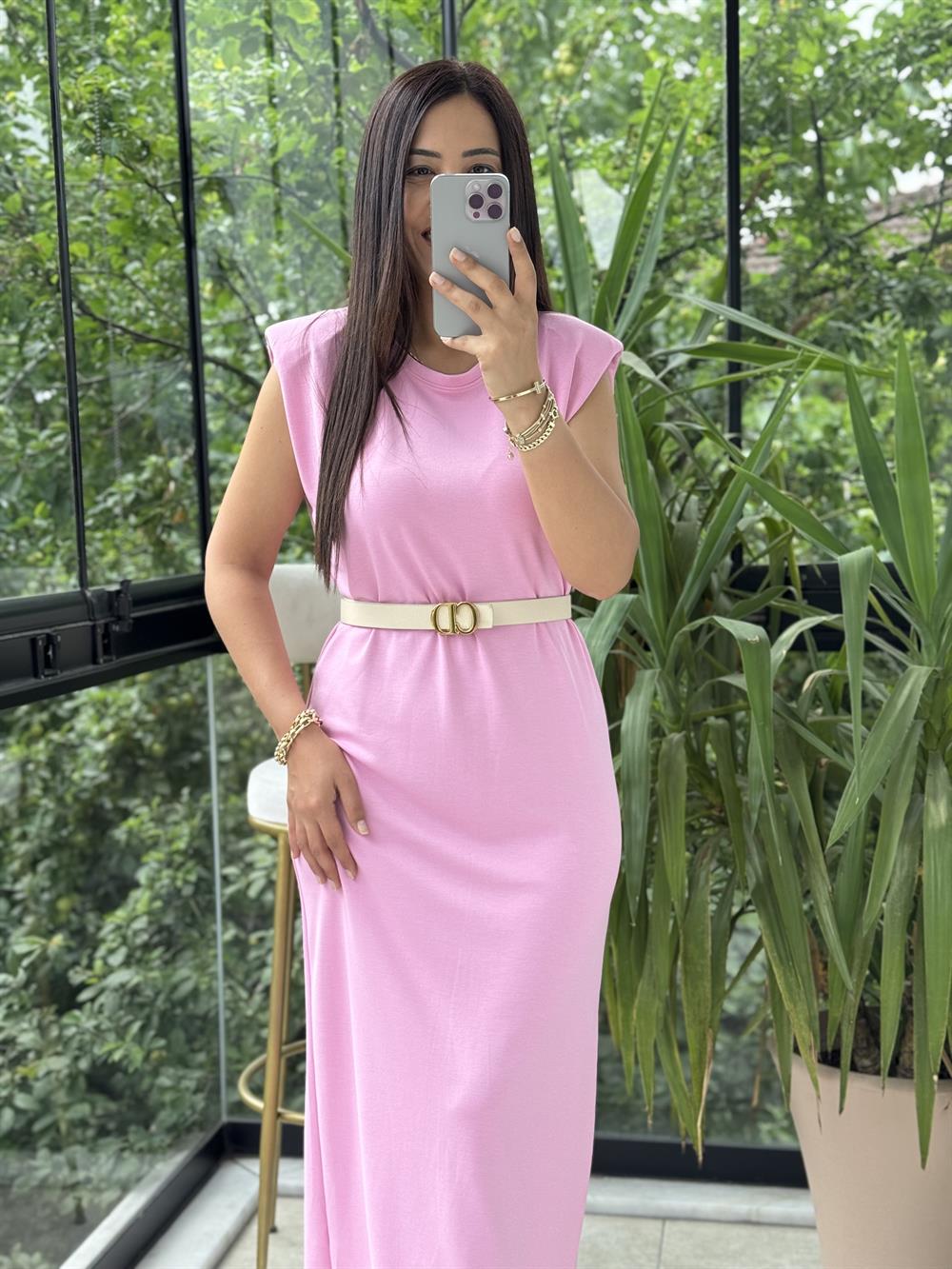 Vatkalı Modal Elbise Pembe