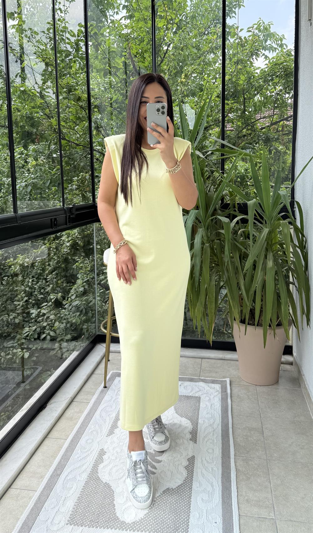 Vatkalı Modal Elbise Sarı